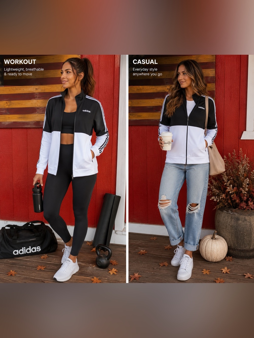 adidas Women's Black and White Track Jacket